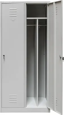 Zdjęcie produktu dla Szafka ubraniowa BHP socjalna metalowa Mega-M J-80 2-drzwiowa z przegrodami szara 80x50x180 cm skręcana