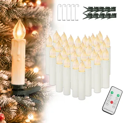 Image de Bougies LED sans fil pour sapin de Noël LARS360, avec clips et crochets, lot de 30, lumière blanc chaud, télécommande, minuterie