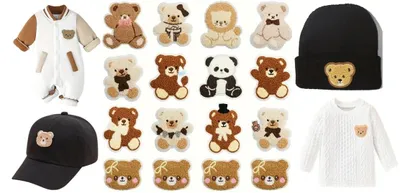 Produktbild von GKA 4 Stück Stickerei Bügelbild Bären Bärenkopf Löwe Panda Aufbügler aufbügeln Plüsch B50 gestickt