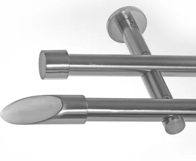 Produktbild von Gardinenstange mit Wandhalterung I Metall Edelstahl Look 2-läufig Ø 19mm I H29