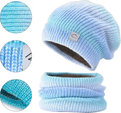 Produktbild von 2pcs Mützen-Sets mit Gestrickter Schal,Warm & Kalt Halten,Verlaufsblau