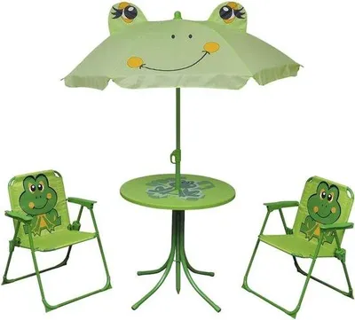 Produktbild von Famanu Kindermöbelset mit Tisch, Stühlen und Sonnenschirm - Grün