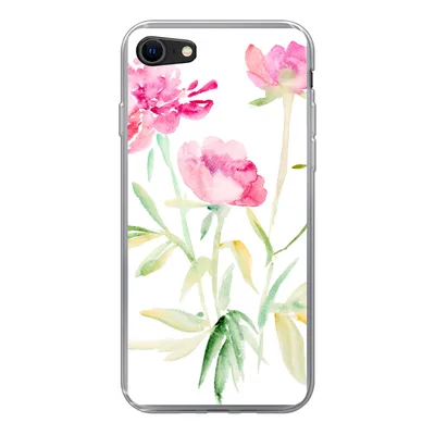 Produktbild von MuchoWow® Handyhülle Schutzhülle Hülle für iPhone SE 2022 Blumen - Aquarell - Rosa Silikon Softcase Handy Hülle - Schutzhülle