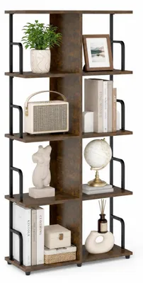 Image de Étagère bibliothèque de style industriel, 4 niveaux, 60x24x126 cm, en métal, couleur marron et noir