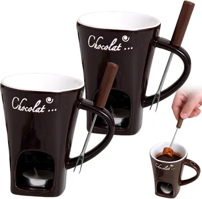 Produktbild von Schokoladenfondue-Set, 2 Keramikbecher mit Gabeln