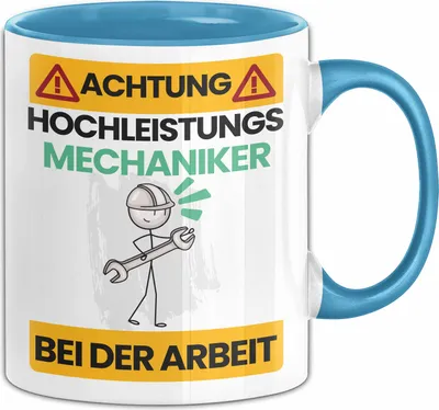 Produktbild von Mechaniker Tasse Geschenk Lustiger Spruch Geschenkidee für Mechaniker Achtung Hochleistungs Mechaniker Bei Der Arbeit (Blau)