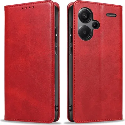 Produktbild von Handyhülle für Xiaomi Redmi Note 13 Pro+ 5G Kunstleder Flip Cover Hülle Handytasche Case Kartenfach Farbe: Rot