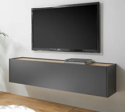 Produktbild von TV-Lowboard TV-Unterteil hängend "Center" in grau matt und Wotan Eiche 150 x 35 cm