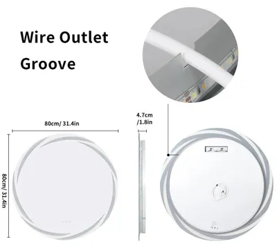 Immagine prodotto di Specchio da bagno LED rotondo - Specchio da parete da 80 cm - Cerchio retroilluminato - Dimmerabile con 3 temperature di colore - Sensore touch e funzione di memoria - Antiappannamento, grado di protezione IP44