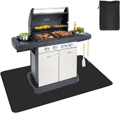 A grill mat is shown in front of a grill.