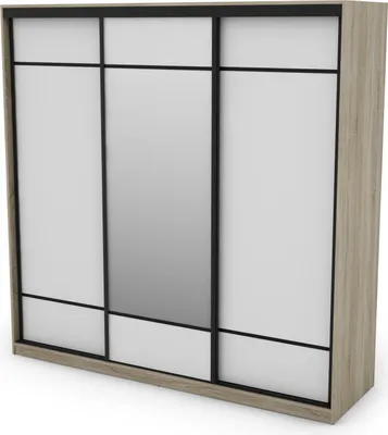 Zdjęcie produktu dla Meblast | Szafa 3D/220; Jasny Sonoma/biały z lustrem (czarne okucia) - Okucia Premium | Nowoczesny, lustro