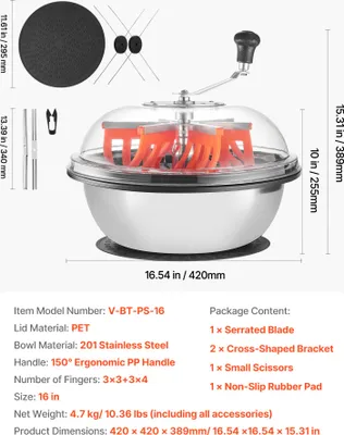 Immagine prodotto di VEVOR Harvester Bowl, manuale da 42 cm, taglia germogli con lame in acciaio inox, macchina per il taglio idroponico a secco e umido, taglio centrifugo contorto per piante, foglie, germogli, fiori