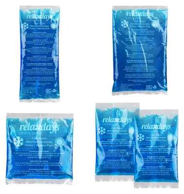 Productafbeelding van Relaxdays Koelpads, set van 5, 4 verschillende maten, koude- en warmtekompressen, geschikt voor de magnetron, gelkoelelementen, blauw