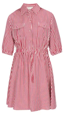 Produktbild von Graues gestreiftes Minikleid XL mit Knopfleiste und kurzen Puffärmeln