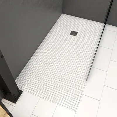 Zdjęcie produktu dla Brodzik MARWELL Element prysznicowy o wymiarach 90 x 160 x 4 cm do bezpo?redniego wy?o?enia p?ytkami ze zintegrowanym odp?ywem w kolorze czarnym i odp?ywem poziomym