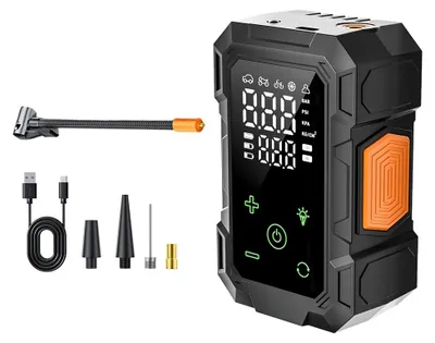 Produktbild von Kabelloser Reifenkompressor 150 PSI mit 3000 mAh Akku, USB-C, LCD-Display und LED-Licht