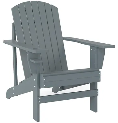 Produktbild von Adirondack-Gartenstuhl mit Becherhalter Gartenliege Balkonstuhl Massivholz Dunkelgrau 95 x 72 x 93 cm
