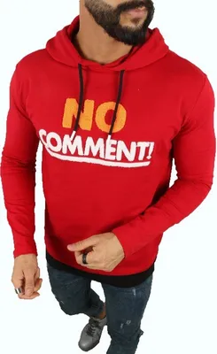Produktbild von Herren Pullover Kapuzenpullover "No Comment" Pulli Kapzuensweatshirt Premium Hoodie Baumwolle L Rot