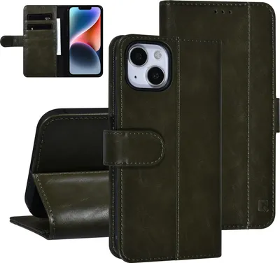 Obrázok produktu pre Príslušenstvo UNIQ iPhone 14 & 13 Tmavozelené puzdro na 3 karty typu Booktype - magnetické zatváranie
