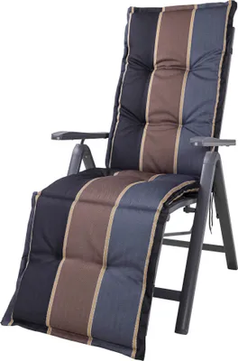 A recliner chair cushion with a striped pattern.