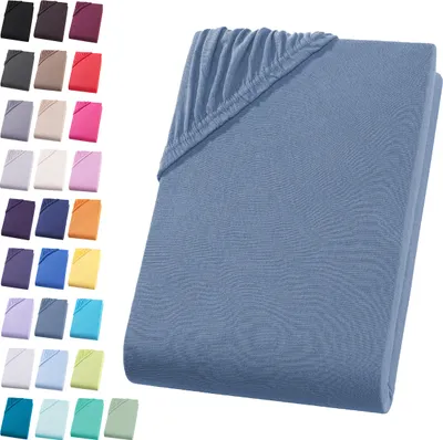Produktbild von Jersey Spannbettlaken 90-100x200 cm Spannbettuch 100% Baumwolle Bettlaken, Rauchblau