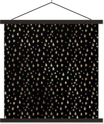 Produktbild von MuchoWow® Textilposter Muster - Sterne - Gold 60x60 cm mit schwarzem Rahmen - Posteraufhänger