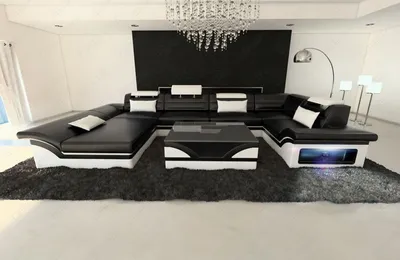 Produktbild von Leder Wohnlandschaft Enzo mit LED und USB Echtleder