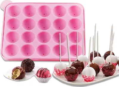 Obrázek produktu pro Silikonová forma na Cake Popsy, kulaté tvary. Forma na lízátka, čokoládu a sladkosti. Obsahuje 20 kusů tyčinek