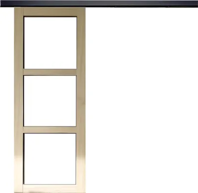 Image de Porte Coulissante bois Ayous Vitrage transparent H204 x L73 + Rail alu bandeau noir