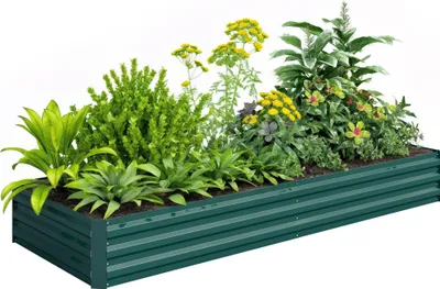 Zdjęcie produktu dla Outsunny podwyższone grządki stalowe, grządka ogrodowa z zimną ramą, wtykowa donica na warzywa, 241x90,5x30 cm, do ogrodu, tarasu, na kwiaty, rośliny, owoce, warzywa, ciemnozielone