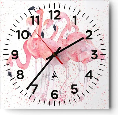 Produktbild von Wanduhr - Quadrat - Glasuhr - Flamingo Vogel Wasser - 30x30cm - Schleichendes Uhrwerk - Lautlos - zum Aufhängen bereit - Dekoration Modern - Wanddekoration aus Glas - C4AC30x30-3899