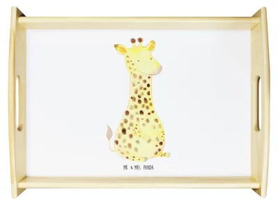 Produktbild von Mr. & Mrs. Panda Deko Tablett Giraffe Zufrieden - Weiß - Geschenk, betttablett, tragetablett, Servier, Abenteuer, Afrika, Glück, holz