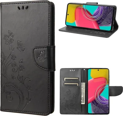 Produktbild von Mobigear Flowers  Samsung Galaxy M53 Hülle Klapphülle Geldbörse - Schwarz