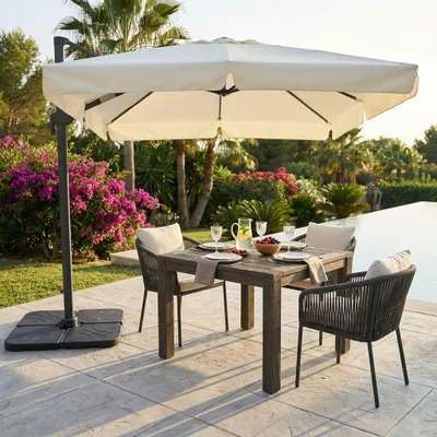Immagine prodotto di Milani Home - ombrellone da giardino 3 x 3 m palo laterale decentrato in alluminio, telo ecrù in poliestere, per terrazzo, piscina e dehor