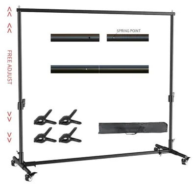 Produktbild von Hintergrundständer, höhenverstellbar, inklusive Räder und Clips, 2x2M Stand