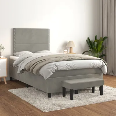 Produktbild von The Living Store Boxspringbett mit Matratze Hellgrau 120x200 cm Samt