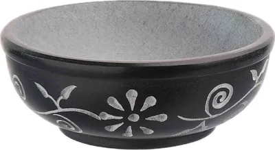 Produktbild von Räucherschale Schwarz Ø10cm – Speckstein mit heller Gravur & Stil