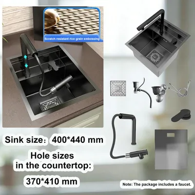 Produktbild von Küchenspüle - Einbeckenspüle 40 x 44 cm - Edelstahl 304 - Aufsatzspüle - Rechteckig - Mit Abdeckung - Ohne Armatur