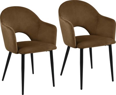 SVITA HAILEY 2er Set Esszimmerstühle Küchen-Sessel gepolstert Samt Braun