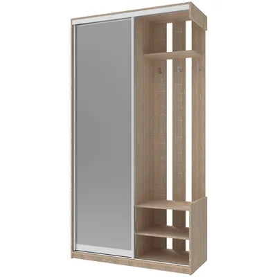 A standalone product image of a wardrobe with a mirror and open shelving.