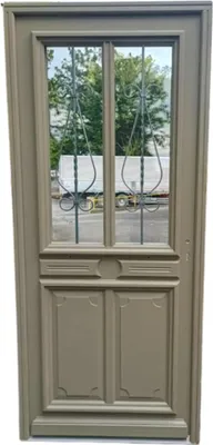 Image de Porte d'entree Bois vitree, Baptiste Vert Ral 7002, H215 x L90 p, gauche Cotes Tableau