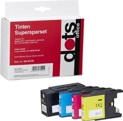 Produktbild von dots schwarz, cyan, magenta, gelb Druckerpatronen kompatibel zu brother LC-1280XLVALBP, 4er-Set