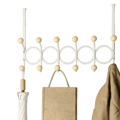Produktbild von Türgarderobe ohne Bohren, Doppelte Türhaken Reihe, Holzknöpfe, Metallrahmen, Türaufhängung für Schlafzimmer, Bad, Eingang, Organizer, platzsparend