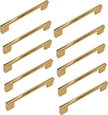 Produktbild von Eleganter Svelto Möbelgriff in Gold Chrom, 10er-Set, 128 mm, für Schubladen und Türen, stilvoll und langlebig.