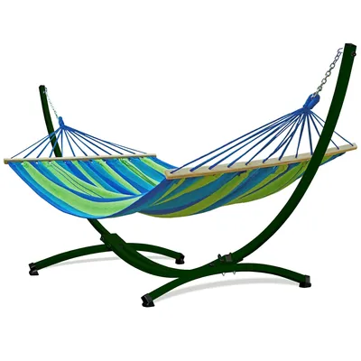 Produktbild von Potenza Outdoor Hängematte mit Gestell für 2 Personen I Stabhängematte XXL 220x160, 200kg I Grün Hängemattengestell 220kg Wetterfest