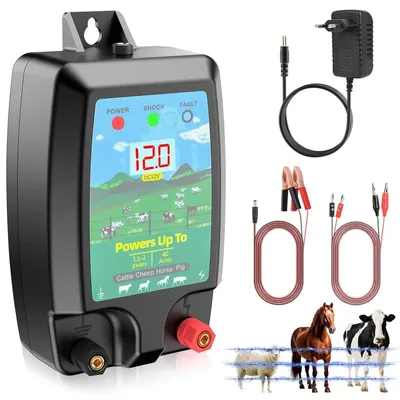 Zdjęcie produktu dla Urządzenie do ogrodzenia elektrycznego dla zwierząt gospodarskich - zasięg 10 km - 2 lata gwarancji - wyświetlacz LCD - wodoodporne - kolor czarny
