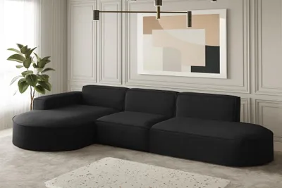 Produktbild von Ecksofa Designersofa PALMA in Stoff Opera Velvet Schwarz Ottomane Links