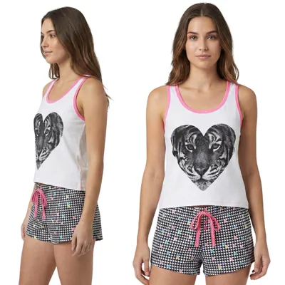 Produktbild von Baumwollpyjama für Damen, zweiteiliger Pyjama mit Trägern, Sommer-Schlafanzug aus 100 % Baumwolle S