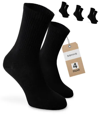 SOKKS Hohe Tennissocken Schwarz aus Baumwolle — 4 Paar Set