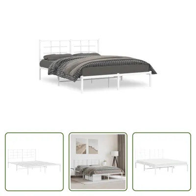 Produktbild von The Living Store Bettgestell mit Kopfteil Metall Weiß 160x200 cm